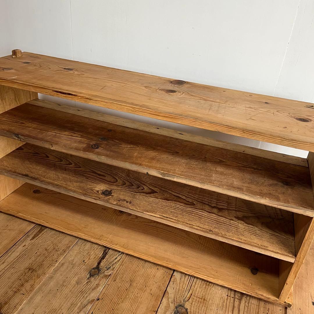 アンティーク オープンラック ローボード 本棚 食器棚 脚付き 無垢材 無塗装