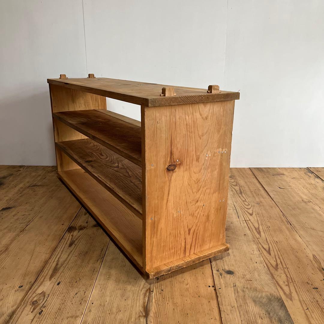 アンティーク オープンラック ローボード 本棚 食器棚 脚付き 無垢材 無塗装