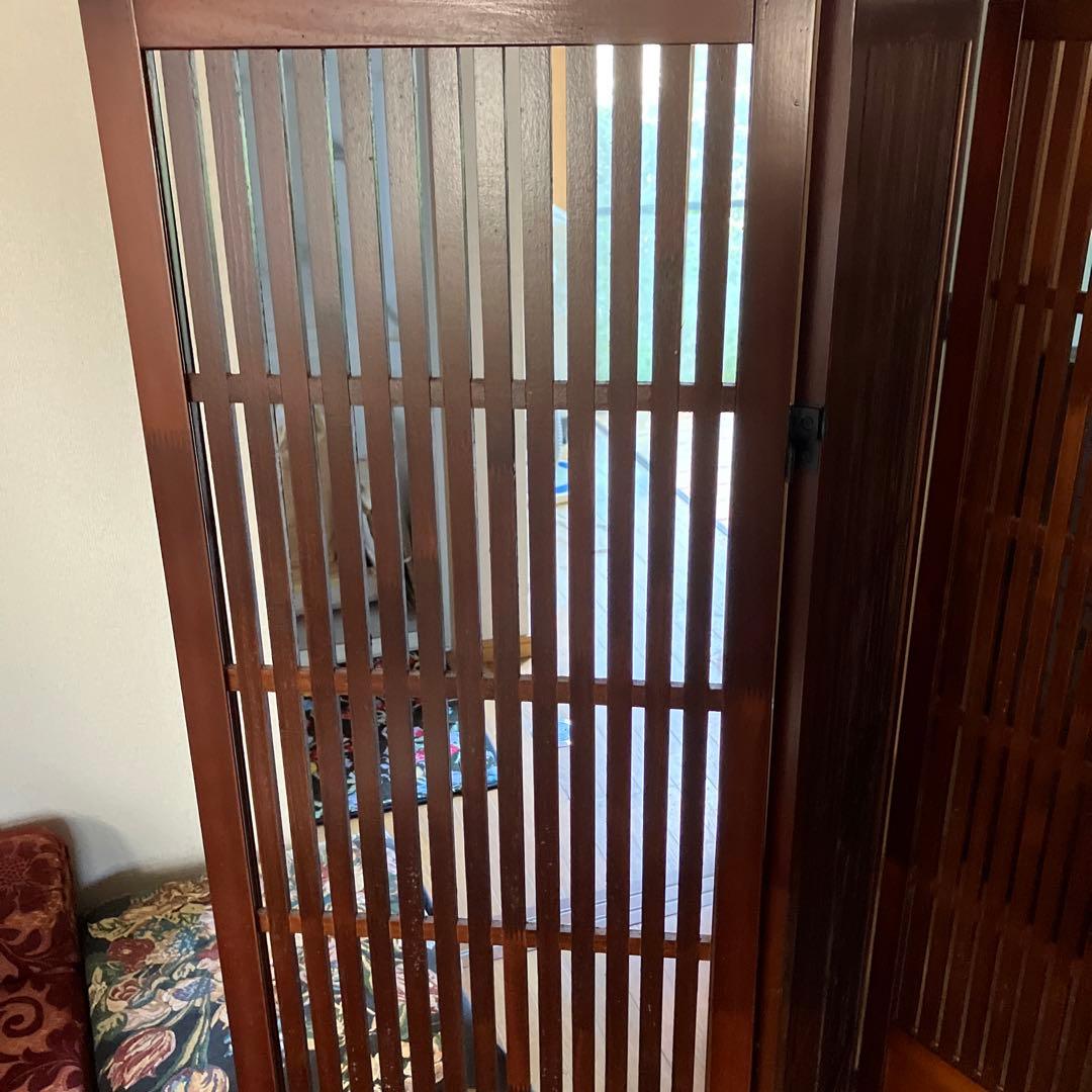 昭和レトロ　木製　和風　衝立　四連折りたたみ