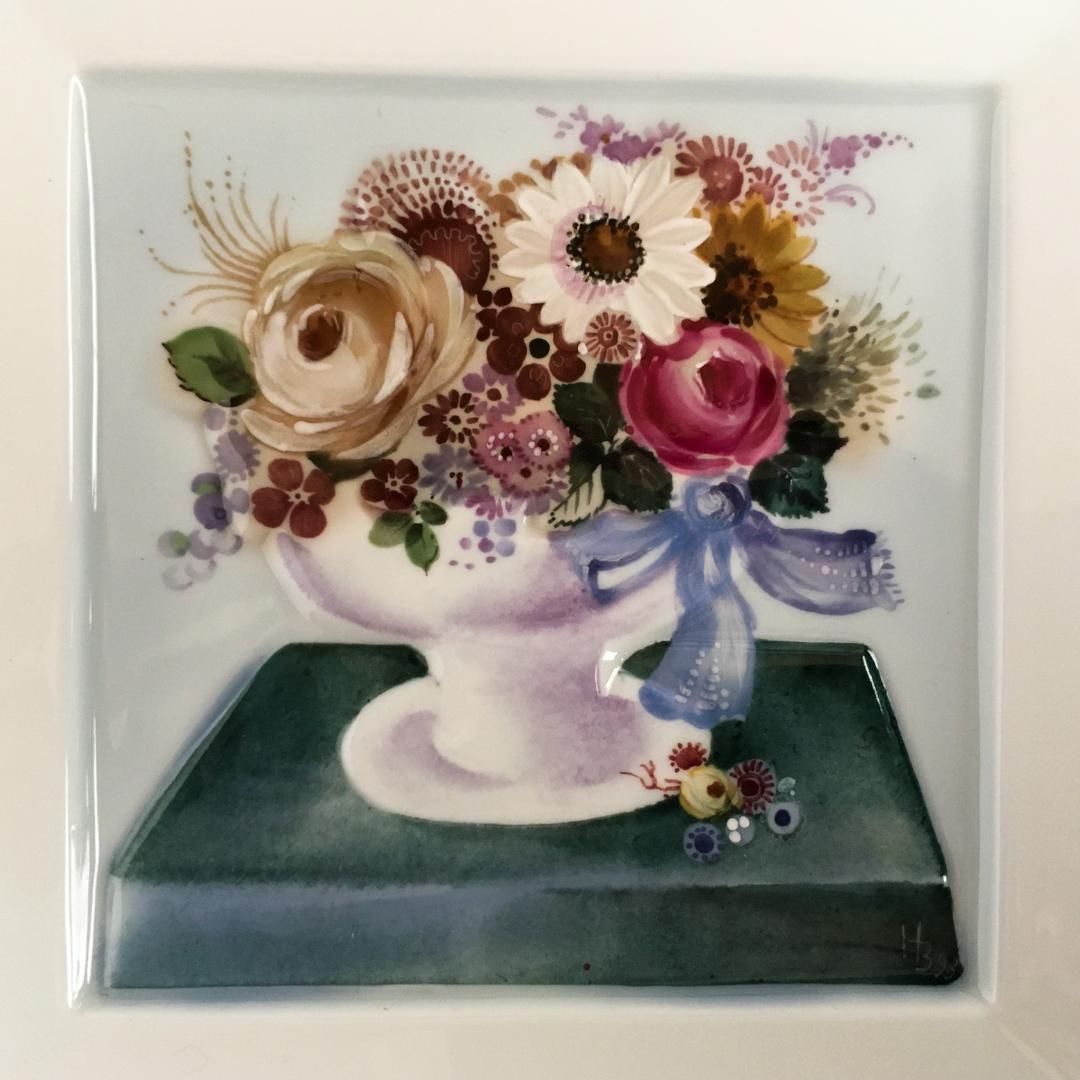 マイセン 「卓上の花束」H・ブレチュナイダー 陶板画 14.5センチ