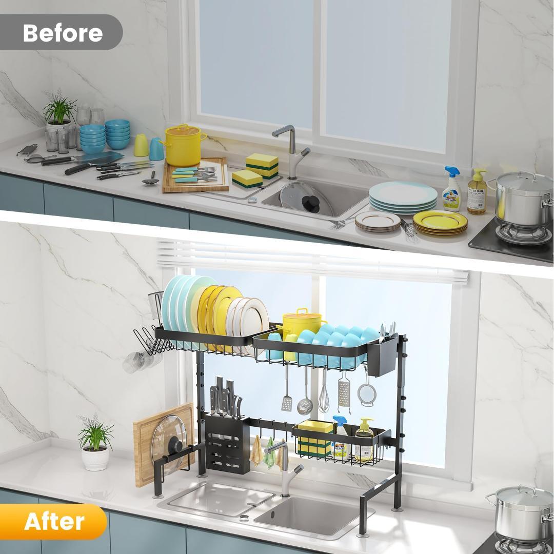省スペース 水切りラック キッチンアクセサリー 伸縮式