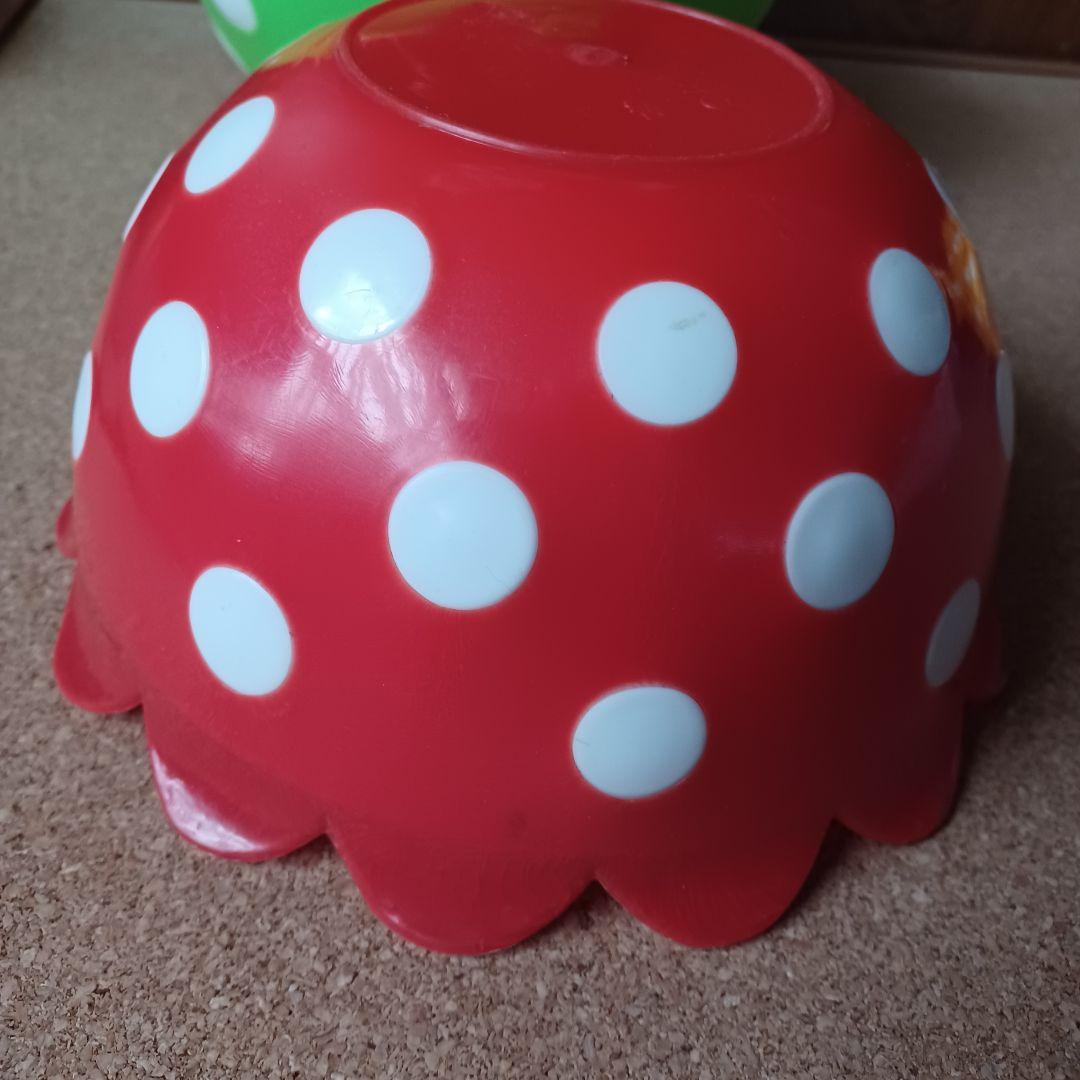 昭和レトロポップ　NKC　フラワー型プラスチックボウル水玉柄　6点　赤黄色黄緑