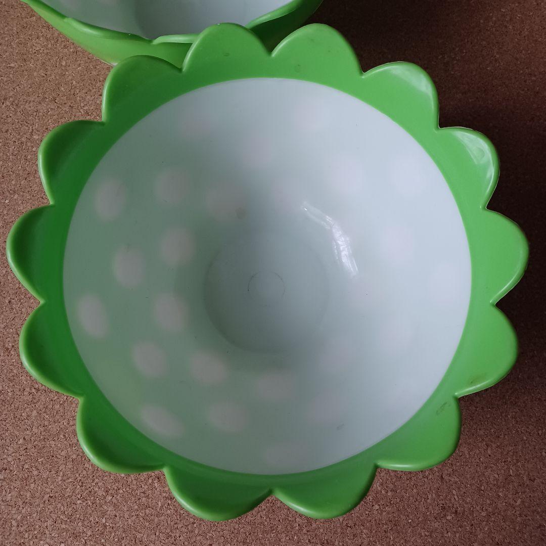 昭和レトロポップ　NKC　フラワー型プラスチックボウル水玉柄　6点　赤黄色黄緑