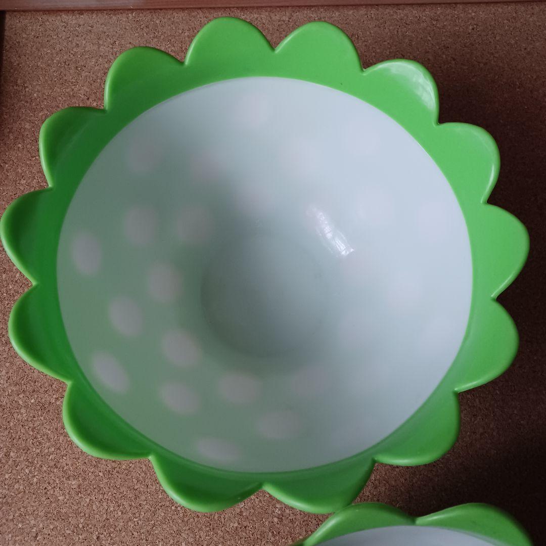 昭和レトロポップ　NKC　フラワー型プラスチックボウル水玉柄　6点　赤黄色黄緑