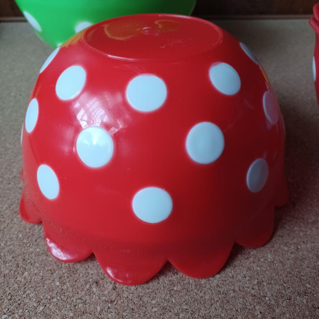 昭和レトロポップ　NKC　フラワー型プラスチックボウル水玉柄　6点　赤黄色黄緑