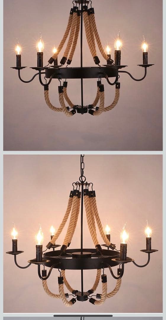 ロープと金属の6灯シャンデリア