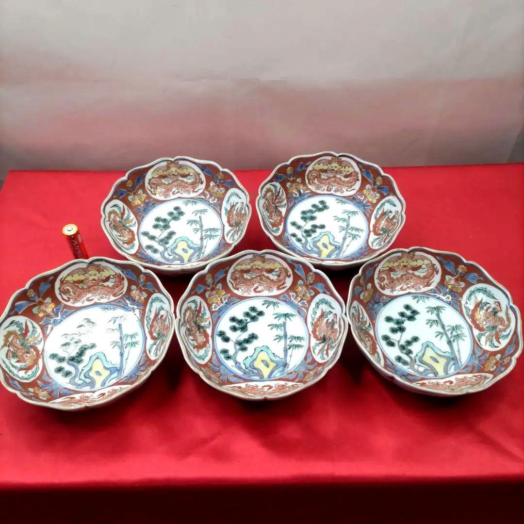 有田焼 伊万里焼 古伊万里 金彩 色絵 なます皿 小皿 小鉢 5寸皿5客