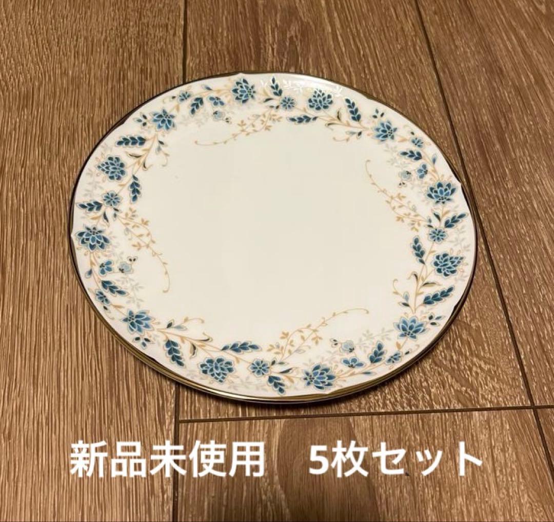 新品未使用】ノリタケ ターコイズ唐草柄 19cmクーププレートセット(5枚