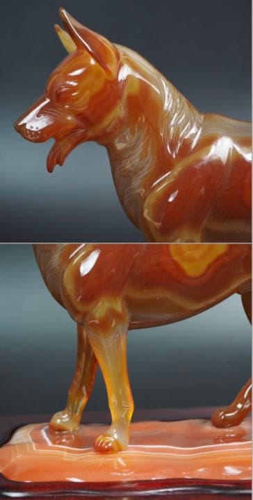 送料無料　名工土橋正市作　極上瑪瑙彫刻犬置物 共箱・作歴・証明書