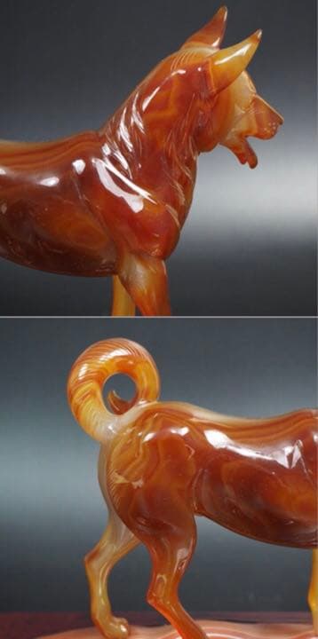 送料無料　名工土橋正市作　極上瑪瑙彫刻犬置物 共箱・作歴・証明書