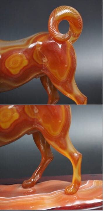 送料無料　名工土橋正市作　極上瑪瑙彫刻犬置物 共箱・作歴・証明書