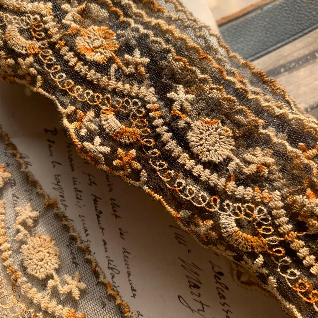 偶然の産物シリーズ☆錆染めチュールレース1メートル⑦280