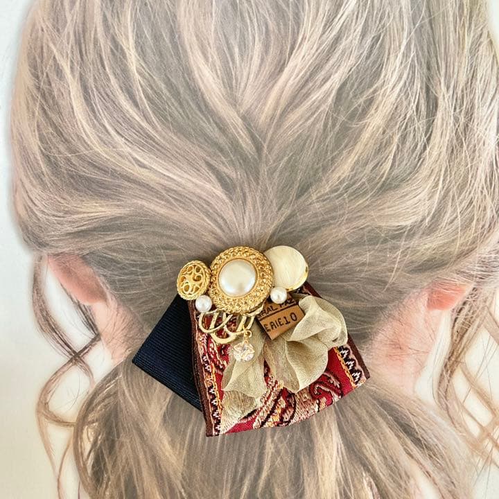 no.80 ハンドメイド　オータムカラー大人ヘアアクセサリー✩.*˚