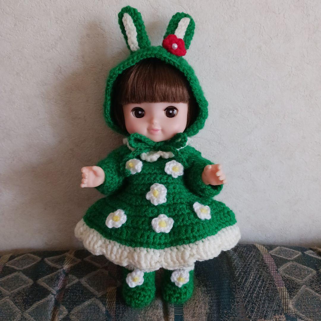 うさみみ緑ずきんニット帽子ワンピース靴☆メルちゃんレミン&ソラン