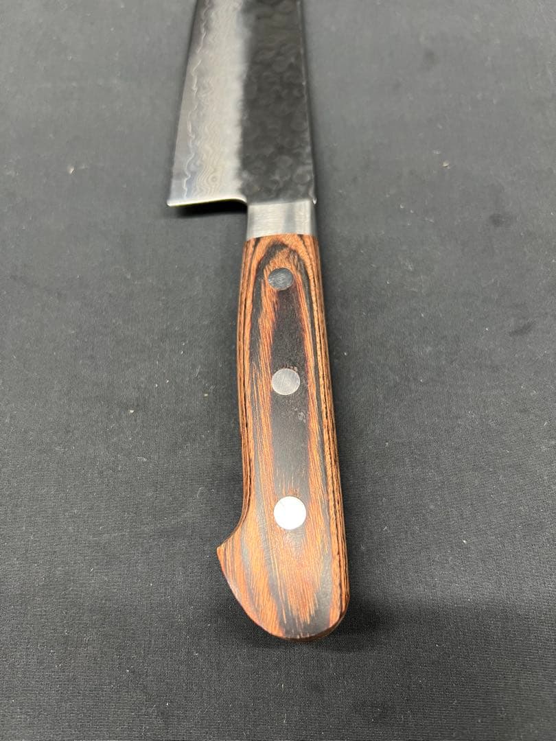 hA【used】菊孝 三徳 包丁 ダマスカス 反りなし