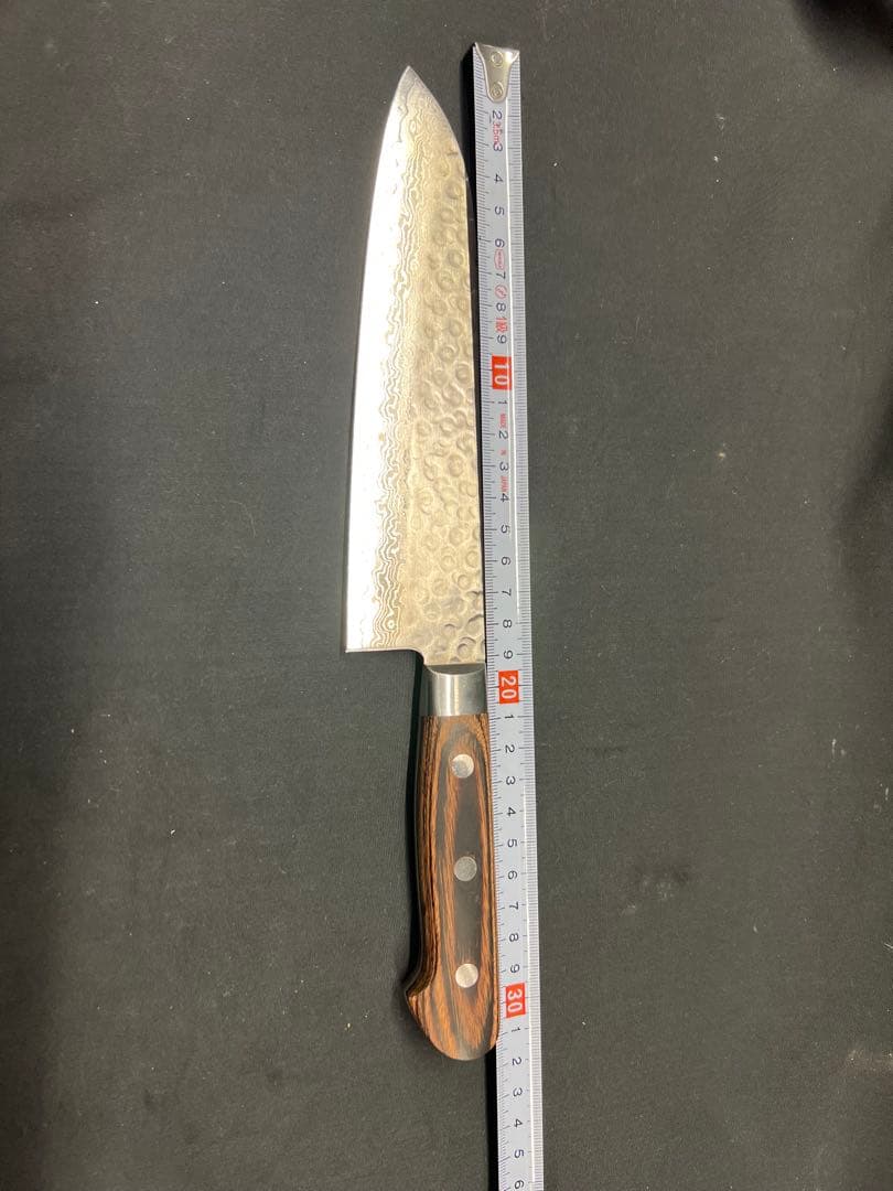 hA【used】菊孝 三徳 包丁 ダマスカス 反りなし