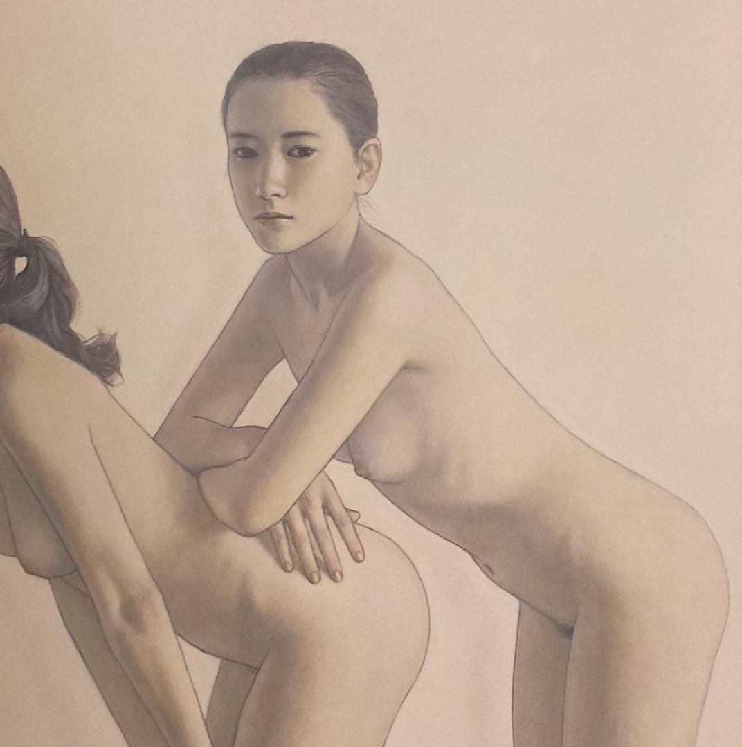 高塚省吾、【Wポーズ】、希少な額装用画集画、新品高級額 額装付、状態良好