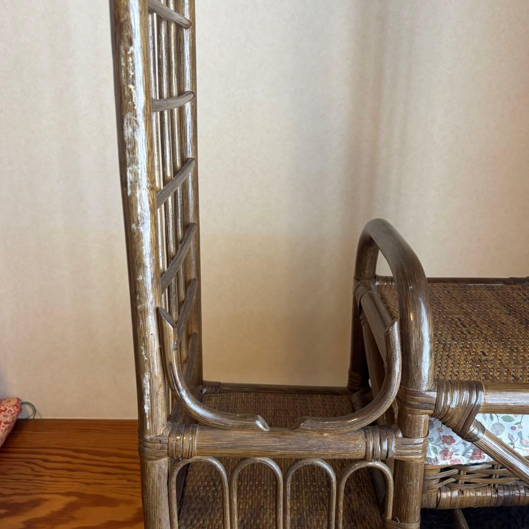 昭和レトロ 籐製 ハンガーラック 収納付き ヴィンテージ アンティーク調