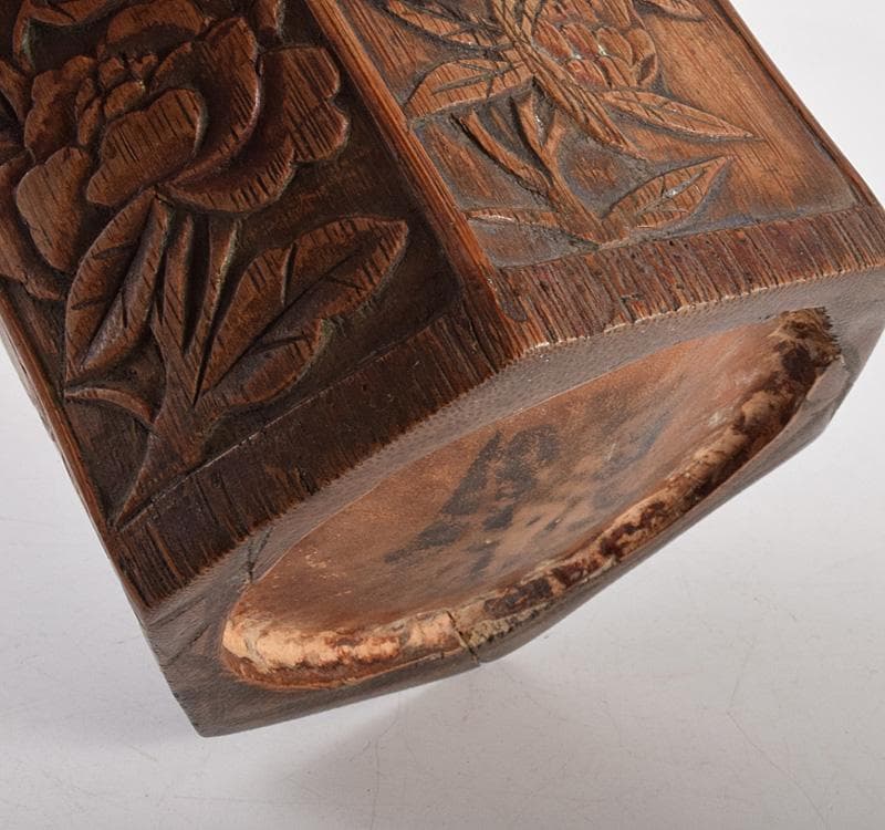 中国 書道具 古竹 花彫 筆筒 M R4936 - メルカリ