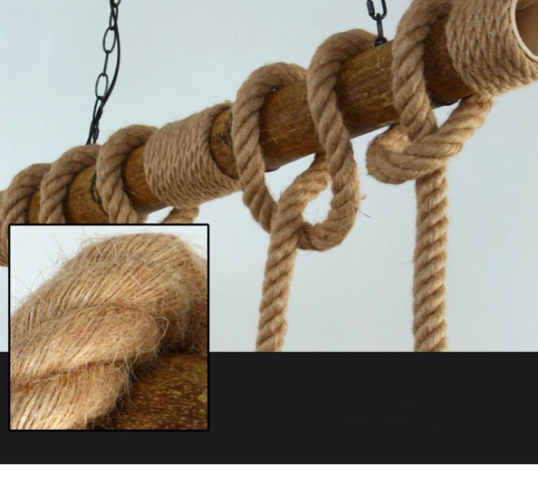 LED電球付き ヴィンテージ風 3灯シャンデリア 木材・金属・ロープ製