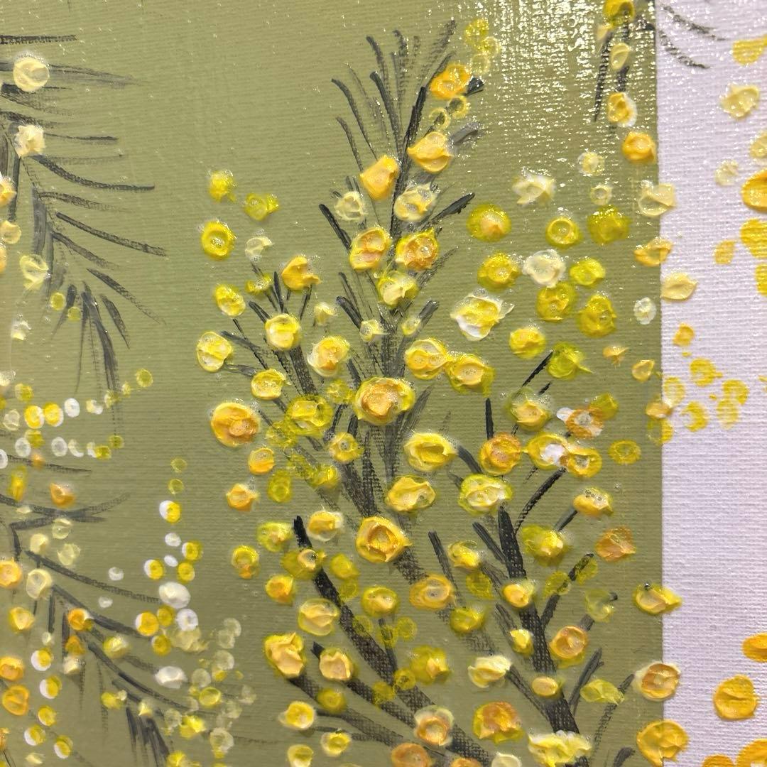 テクスチャーアート アクリル画 ミモザ 花の絵 原画 - メルカリ