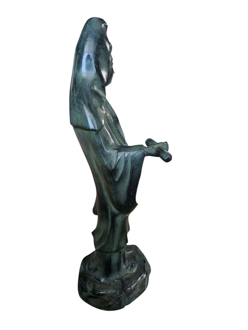 慈母観音菩薩 古美術品 鉄製 刻印あり 仏像 鋳物 高さ53cm 観音立像