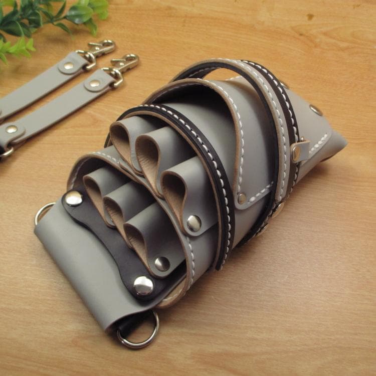 ライトグレー＆ブラック　６丁差し　本革シザーケース　SCA-223/CHA