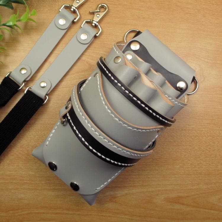 ライトグレー＆ブラック　６丁差し　本革シザーケース　SCA-223/CHA