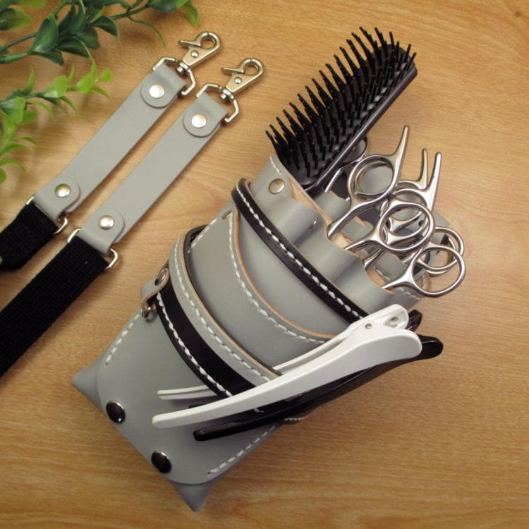 ライトグレー＆ブラック　６丁差し　本革シザーケース　SCA-223/CHA