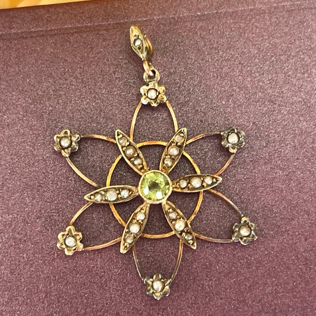 ★早い者勝ち★ 英国 ヴィクトリアン ペリドット ペンダント 9金 シードパール