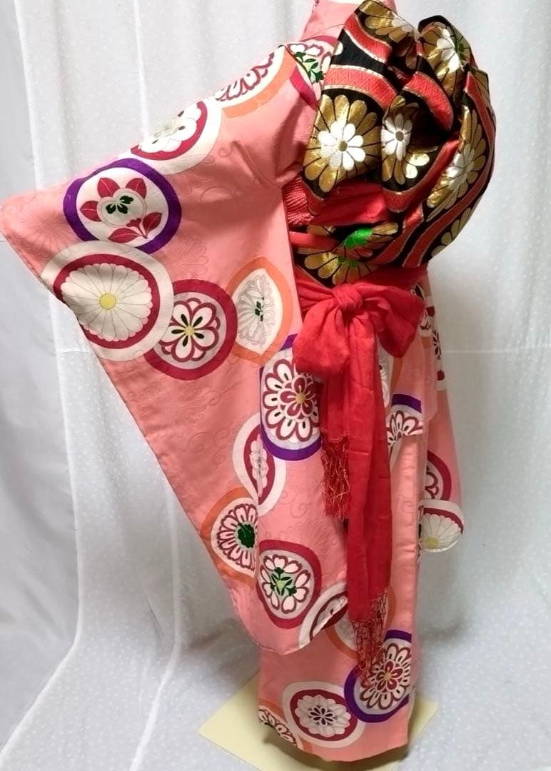 七五三　7歳　アンティーク正絹着物　正絹袋帯　長襦袢　小物セット