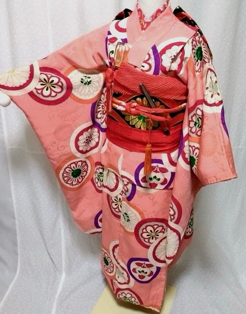 七五三　7歳　アンティーク正絹着物　正絹袋帯　長襦袢　小物セット