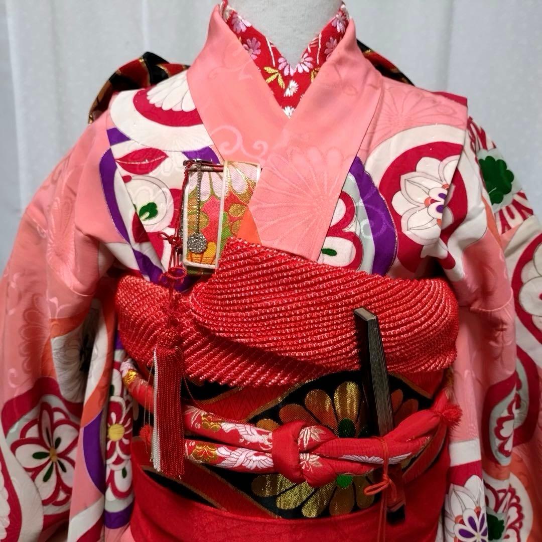 七五三　7歳　アンティーク正絹着物　正絹袋帯　長襦袢　小物セット
