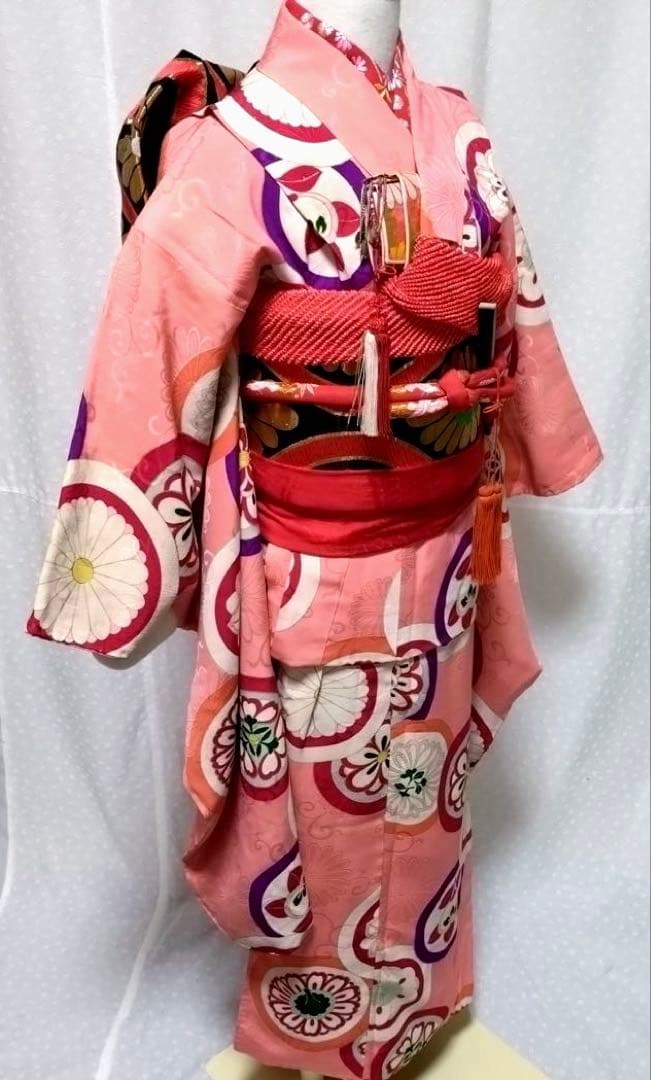 七五三　7歳　アンティーク正絹着物　正絹袋帯　長襦袢　小物セット