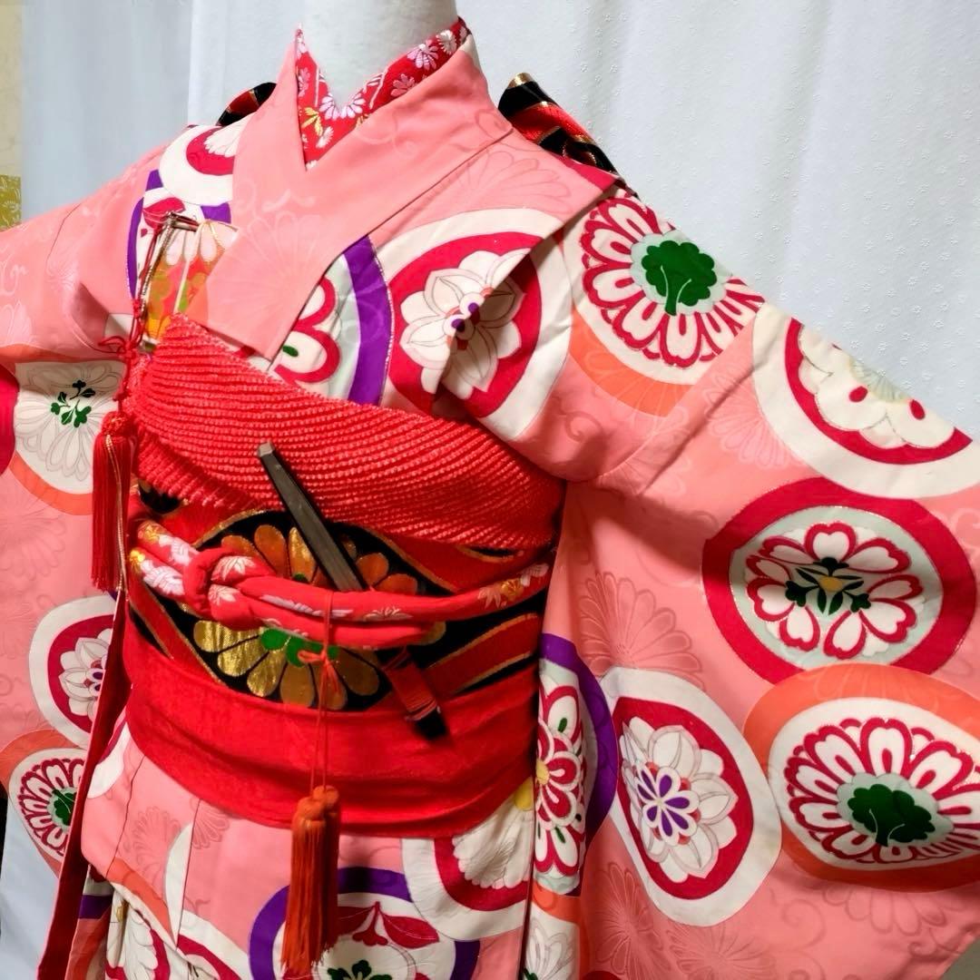 七五三　7歳　アンティーク正絹着物　正絹袋帯　長襦袢　小物セット