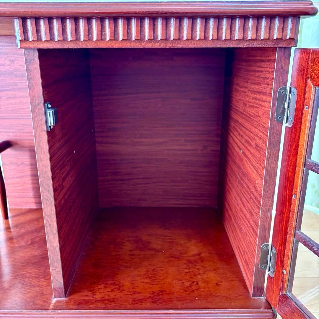 四国工芸 木製 ガラス格子戸付 キャスター ワゴン キャビネット 昭和レトロ
