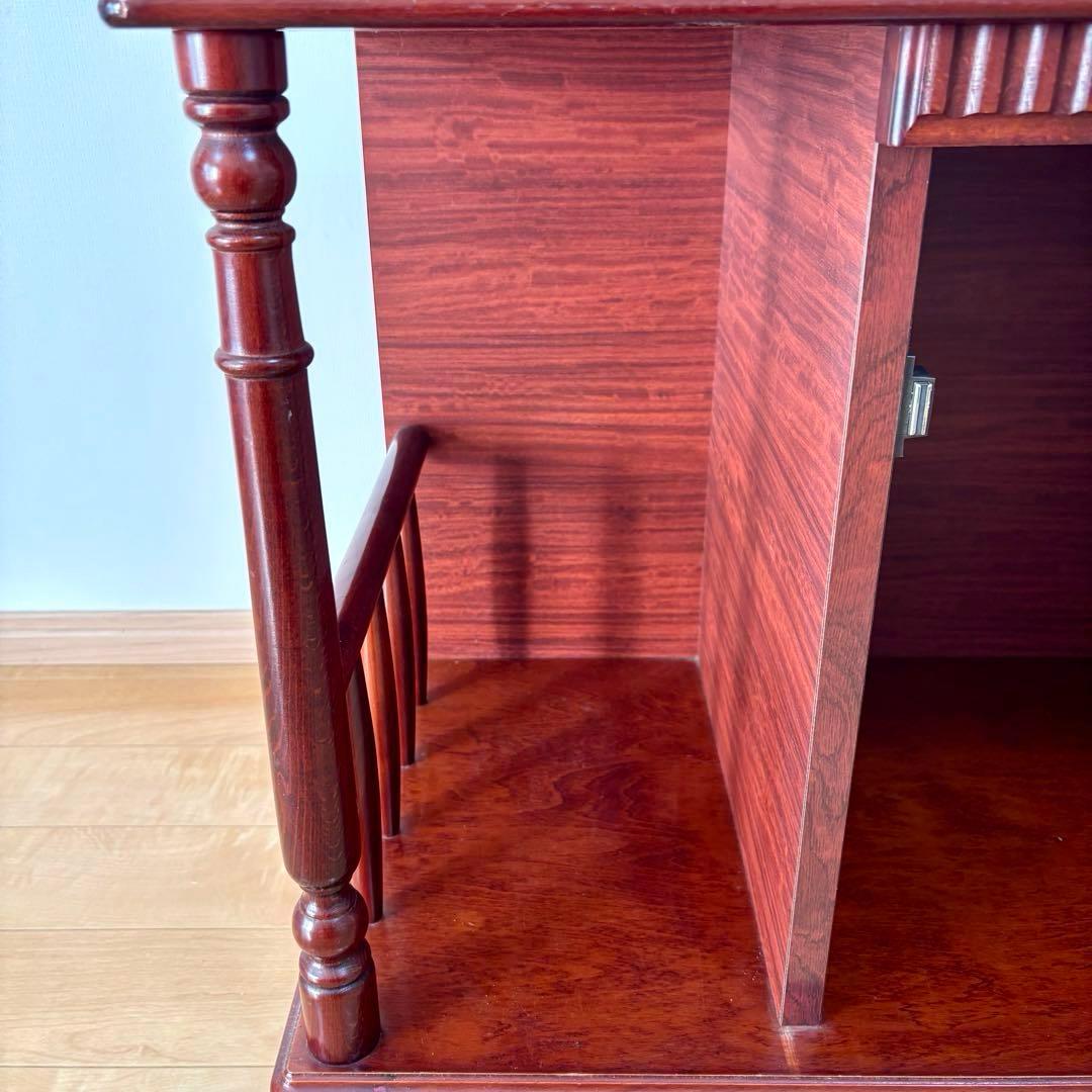 四国工芸 木製 ガラス格子戸付 キャスター ワゴン キャビネット 昭和レトロ