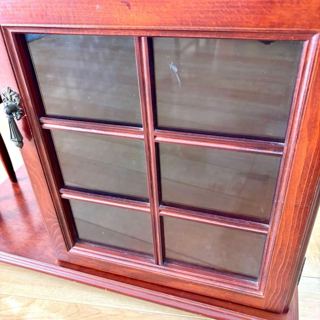 四国工芸 木製 ガラス格子戸付 キャスター ワゴン キャビネット 昭和レトロ