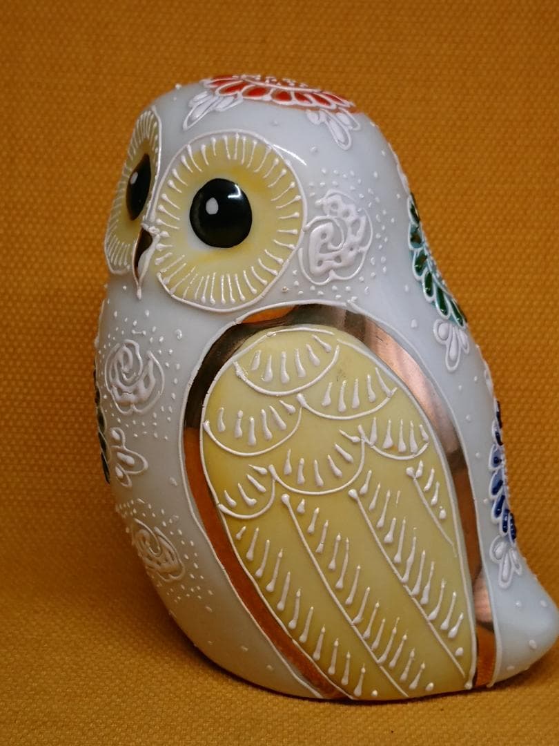 フクロウ　梟　九谷　陶器　オブジェ　置物　インテリア　工芸品　美術品　A1233