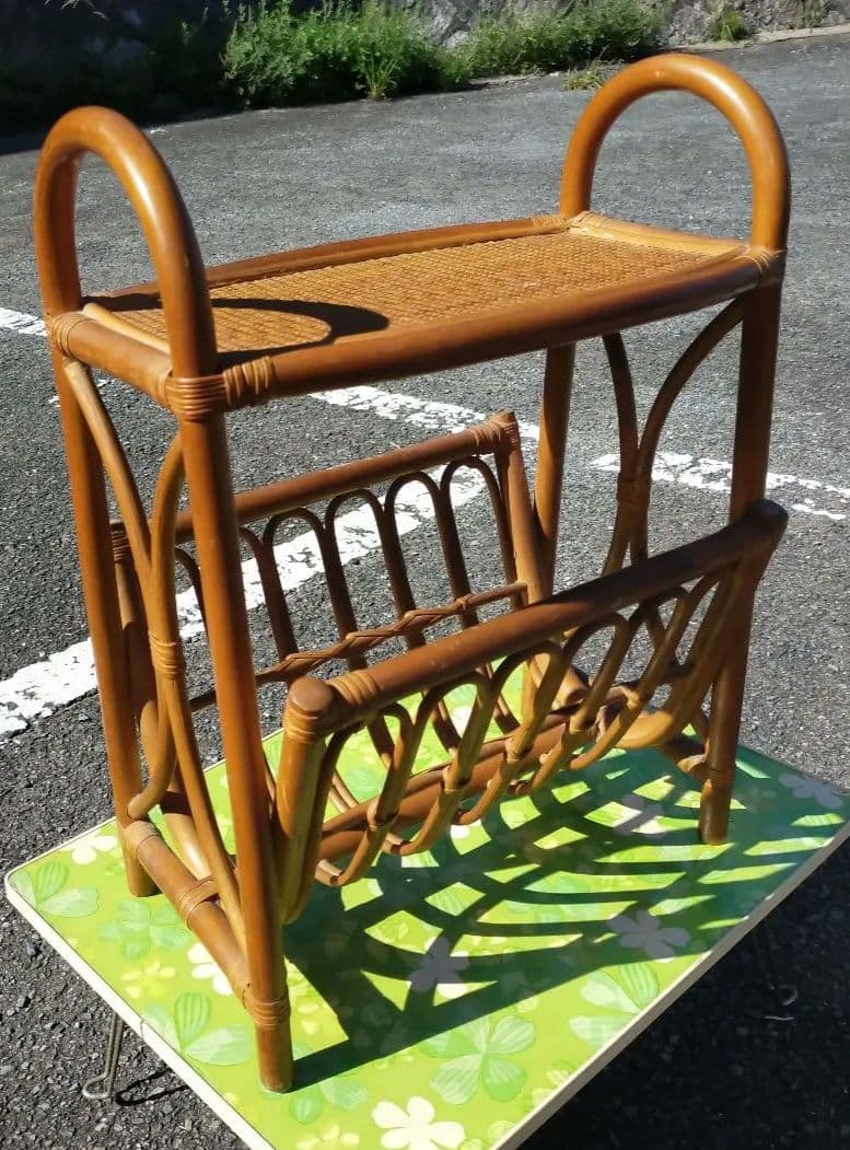 昭和レトロ・ラタン・籐・マガジンラック・フラワースタンド・飾り台