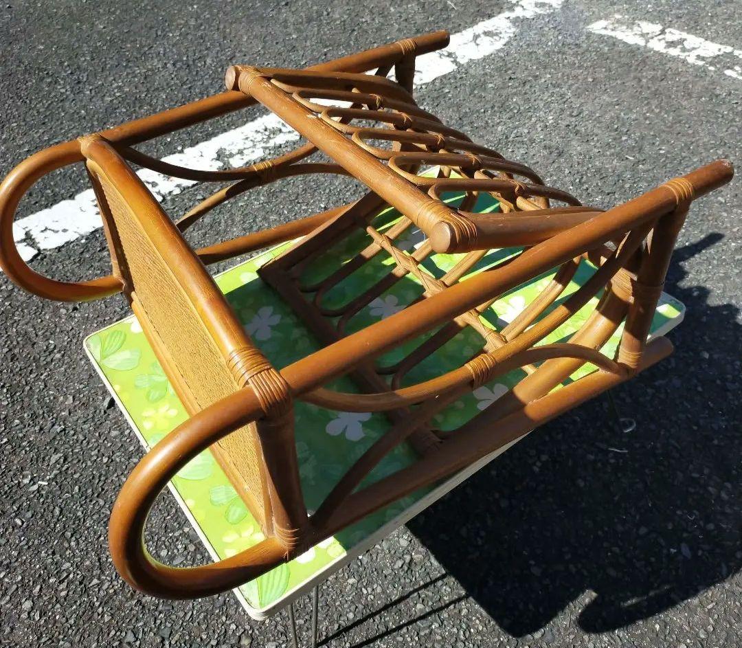 昭和レトロ・ラタン・籐・マガジンラック・フラワースタンド・飾り台