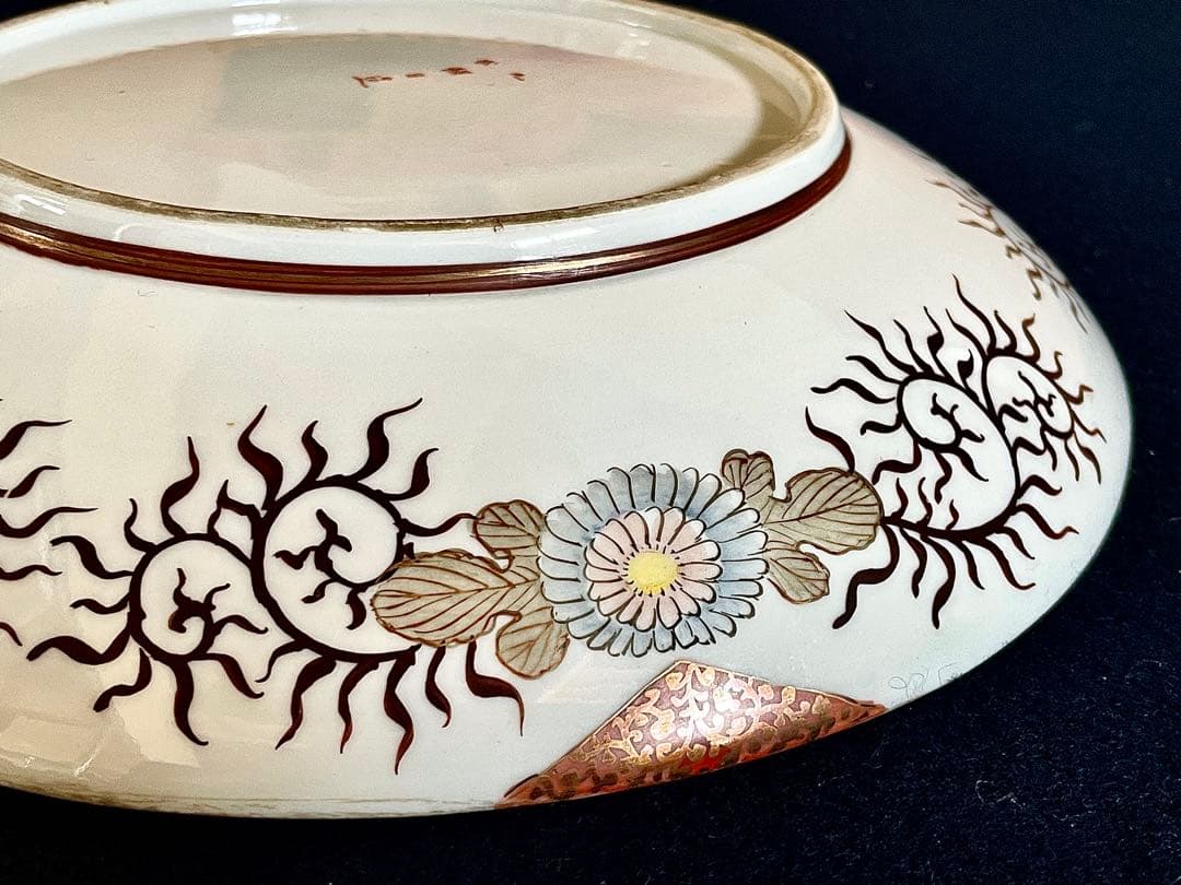 珍品 美品】『母』 九谷焼 朝日製 浦島太郎 鶴亀 尺2寸 大皿（708D