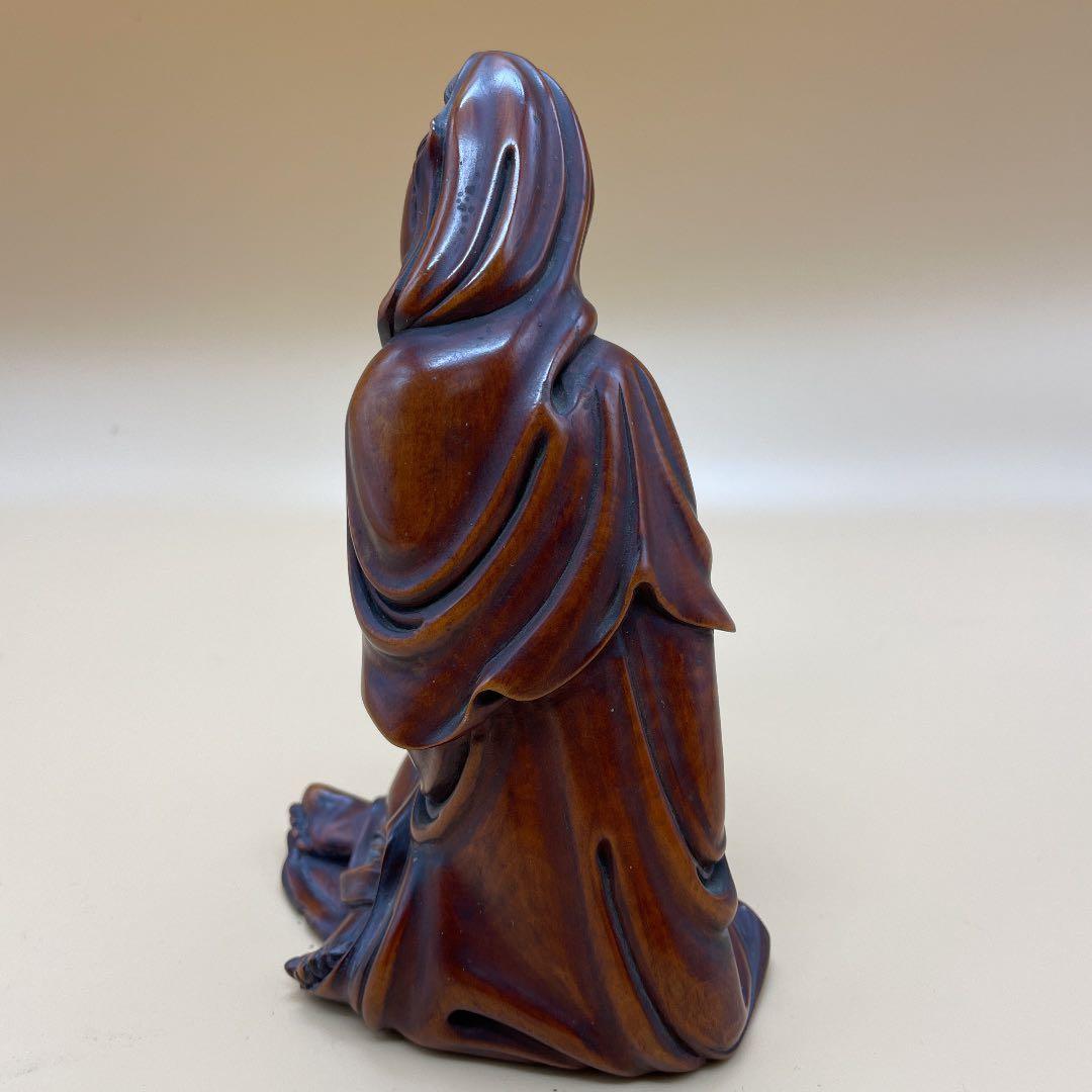 木製アジア風坐像 約20cm 楊貴妃　一刀彫