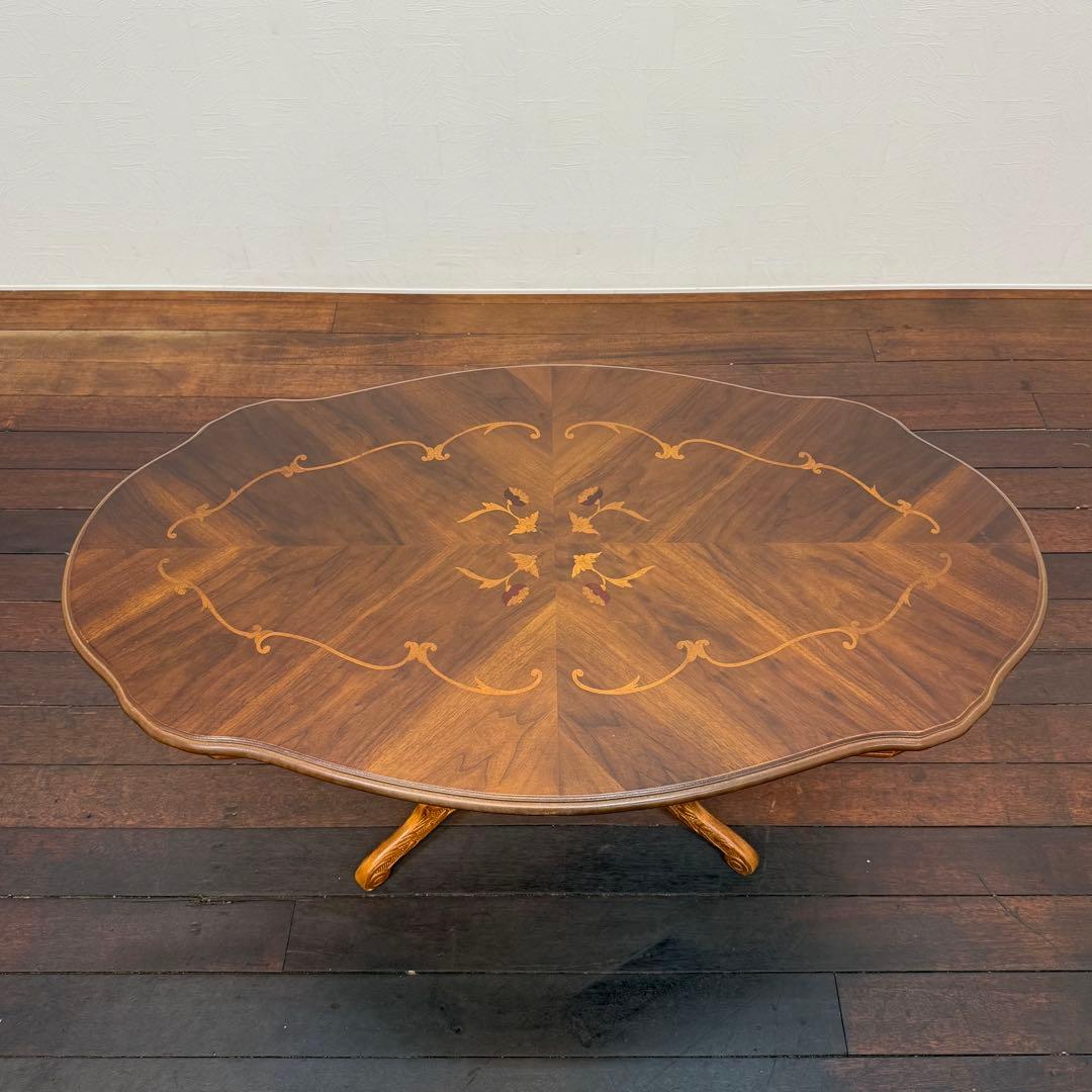H110K29 イタリア製 象嵌細工 猫脚 センターテーブル