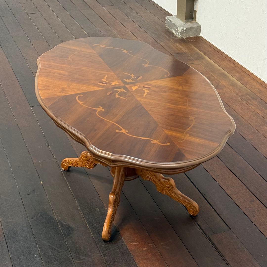 H110K29 イタリア製 象嵌細工 猫脚 センターテーブル