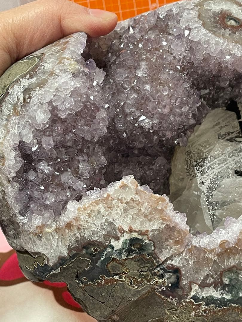 原石 天然石　浄化　ウルグアイ産アメジスト 紫水晶クラスター　ブラックトルマリン