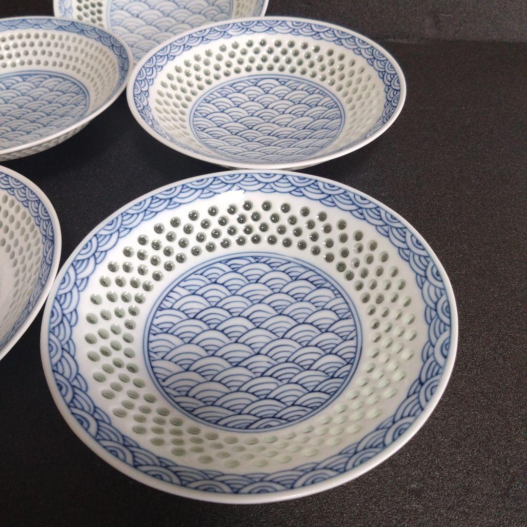 未使用 波佐見焼 丹心窯 青波 銘々皿5枚　お祝い　TANSHIN