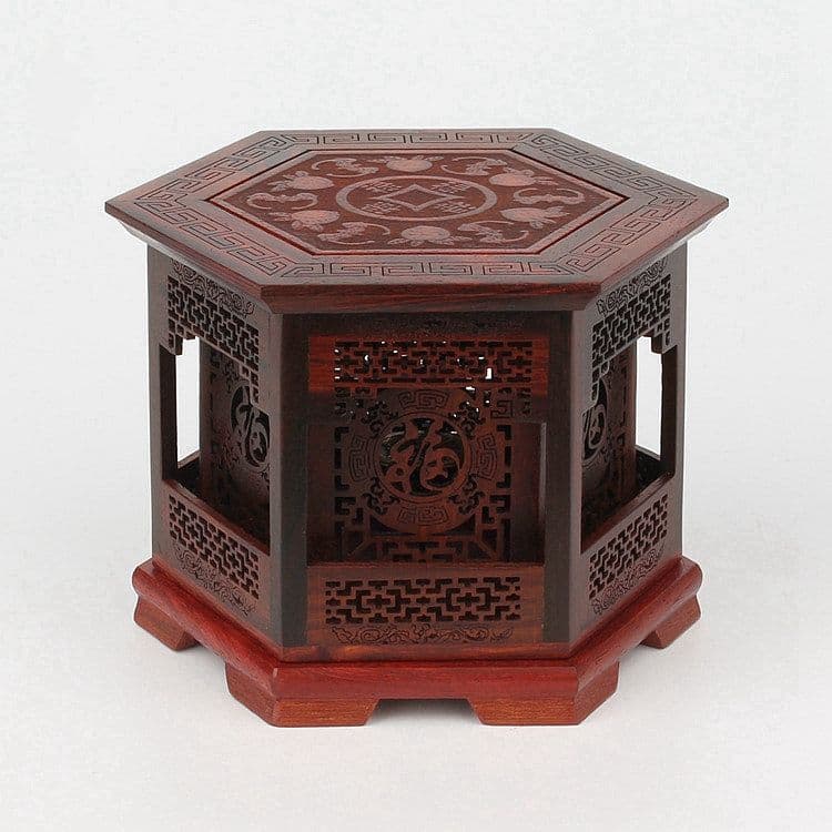 紅酸枝二重透彫り紅木盤香炉 香盒 薫香炉 沈香 檀香 工芸品 美術品 置物