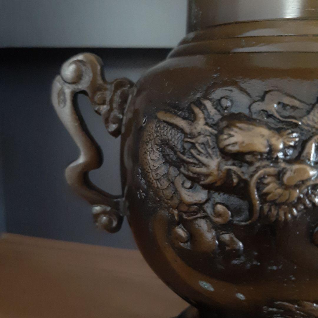 竜 虎柄】唐金製 薄端 うすばた 生け花 花器 池坊 花瓶 銅器 華道具 鋳