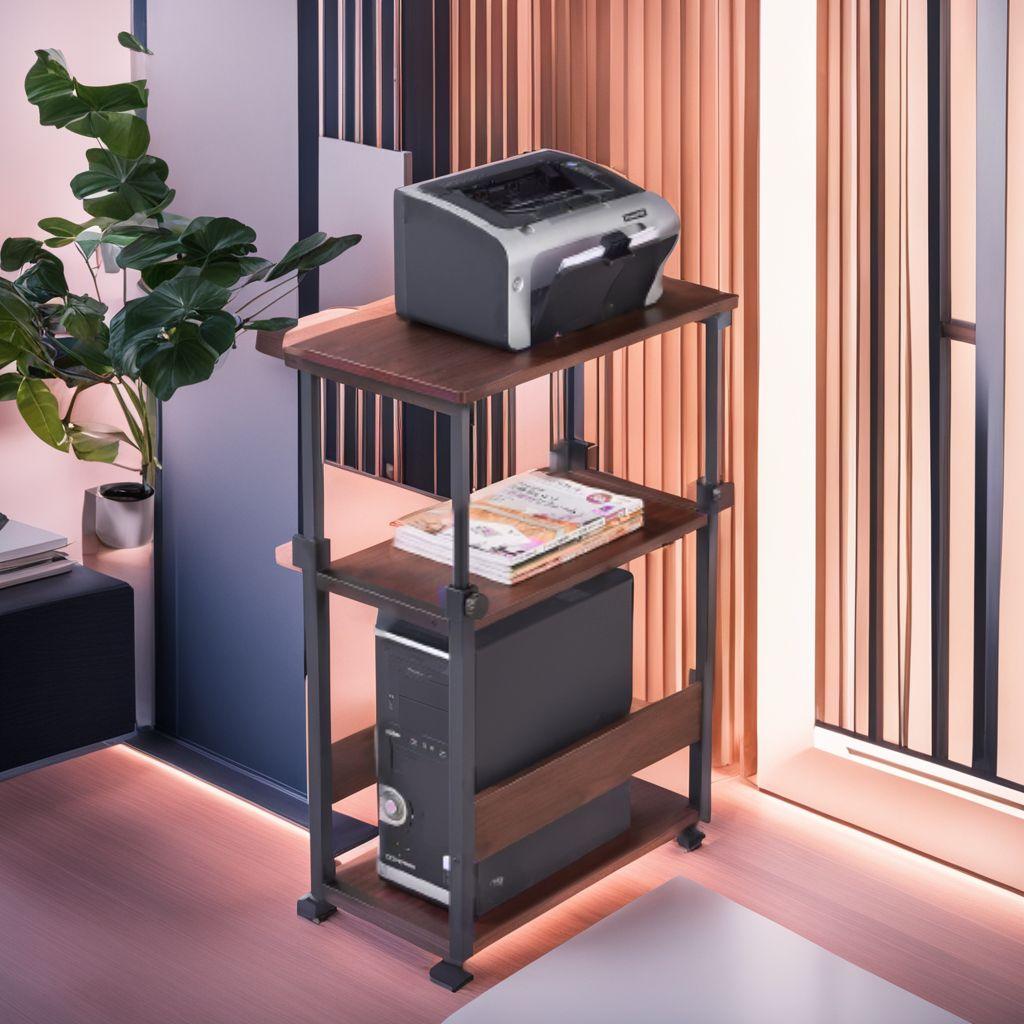 自由な高さ調整 パソコンラック キャスター 昇降式 茶